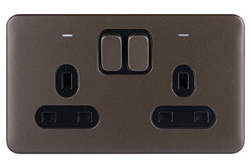 Schneider Electric GGBL3021DBMB Lisse Screwless Deco, Geschaltete Doppelsteckdose, Zweipolig, mit Neonanzeige, 13 A, Mokka-Bronze mit schwarzem Einsatz von Schneider Electric