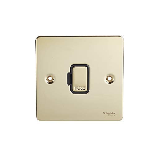 Schneider Electric Ultimate Flat Plate, ungeschaltete gesicherte Anschlusseinheit, 13 A, GU5200BPB, poliertes Messing mit schwarzem Einsatz von Schneider Electric