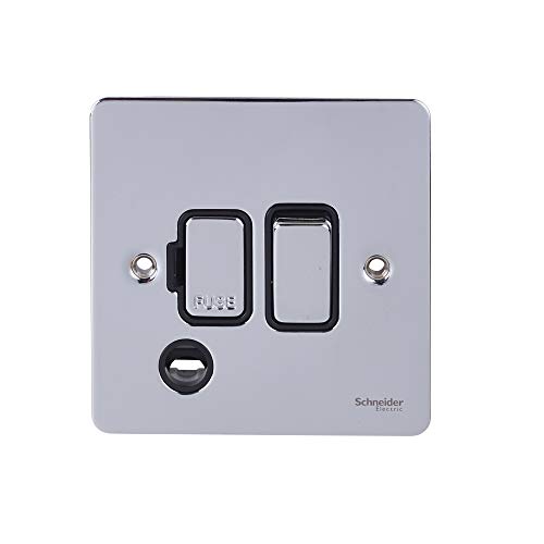 Schneider Electric Ultimate Flat Plate, geschaltete gesicherte Anschlusseinheit, mit Flexausgang, GU5213BPC, poliertes Chrom mit schwarzem Einsatz von Schneider Electric