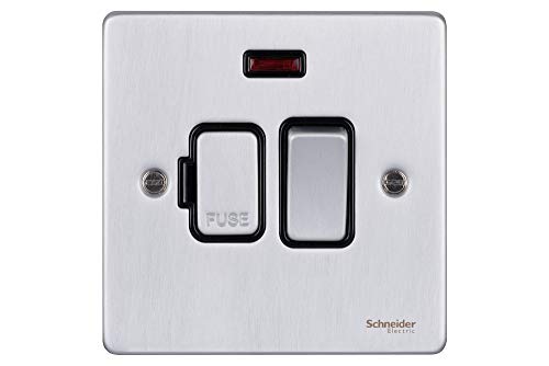 Schneider Electric GU5511BBC Ultimate Low Profile, gebürstetes Chrom, schwarzer Einsatz, 13 A geschaltet + neongesicherte Anschlusseinheit von Schneider Electric