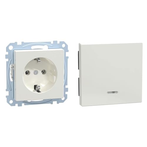 Schneider Electric Merten MEG2301-0319 Einsatz Schutzkontakt-Steckdose System M, 1 Smart, M-Plan, M-Creativ Polarweiß glänzend & Merten 436019 Wippe mit Kontrollfenster, polarweiß glänzend, System M von Schneider Electric