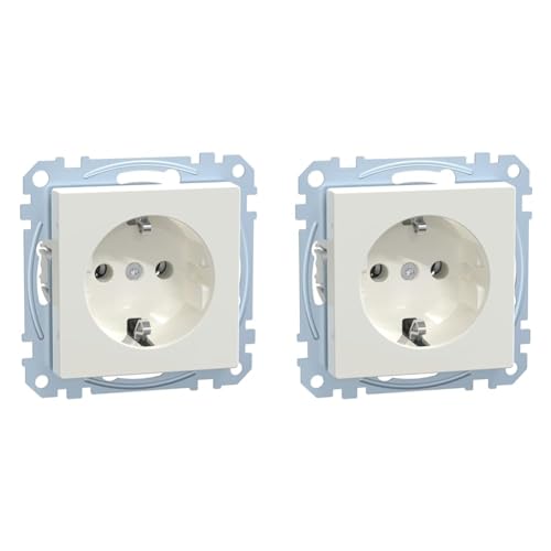 Schneider Electric Merten MEG2301-0619 Schuko Steckdose, Steckklemmen, Schutzkontaksteckdose, System M,Polarweiß, Made in Germany (Packung mit 2) von Schneider Electric