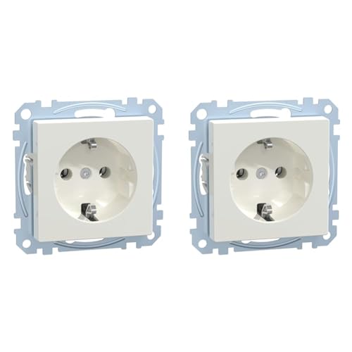 Schneider Electric Merten MEG2301-0619 Schuko Steckdose, Steckklemmen, Schutzkontaksteckdose, System M,Polarweiß, Made in Germany (Packung mit 2) von Schneider Electric