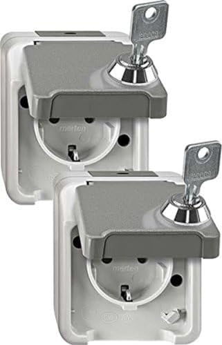 Schneider Electric Merten Aufputz Schuko-Steckdose mit Klappdeckel, abschließbar, 1-fach, 2 Stück, IP44, Aquastar, lichtgrau, Artikelnummer MEG2424-8029 Schneider Electric Merten Aufputz Schuko-Steckdose mit Klappdeckel, abschließbar, 1-fach, 2 Stück, IP44, Aquastar, lichtgrau, Artikelnummer MEG2424-8029 von Schneider Electric