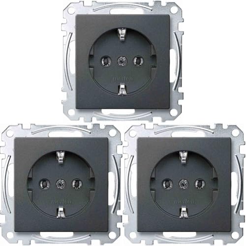 Schneider Electric Merten Schuko-Steckdose, Steckklemmen, System M, anthrazit edelmatt, Artikelnummer MEG2301-0414 (Packung mit 3) von Schneider Electric