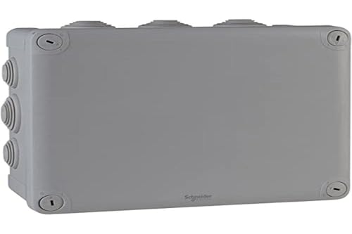 Schneider Electric Mureva Box ENN05013 Abzweigdose 4 Tüllen Ø 25mm + 8 Tüllen Ø 32mm, geeignet für Feuchträume IP55 - IK07 Wasserdicht, Aufputz Grau - Halogenfrei 225x175x100mm von Schneider Electric