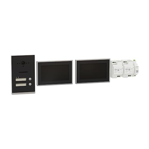 Schneider Electric Ritto TWINBUS IP VIDEO SET Türsprechanlage, 7 Zoll HD Monitor, 2 Draht Technik, 2 Familien, APP, Gegensprechanlage, Unterputz, Grau von Schneider Electric