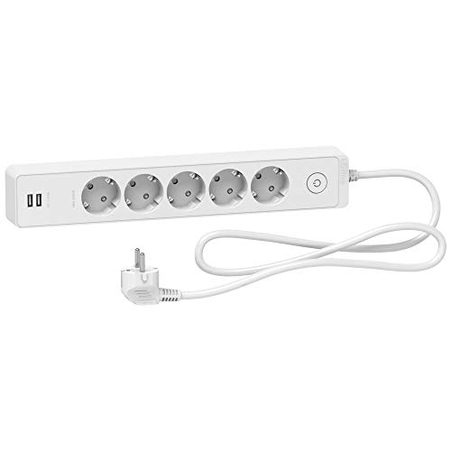 Schneider Electric ST945U1W Mehrfachsteckdose, 5-fach, mit 2 USB-Anschlüssen, 1,5 m, Weiß von Schneider Electric