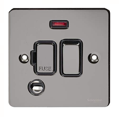 Schneider Electric Ultimate Flat Plate, geschaltete gesicherte Anschlusseinheit, mit Flexausgang und Neonanzeige, GU5214BBN, schwarzes Nickel mit schwarzem Einsatz von Schneider Electric