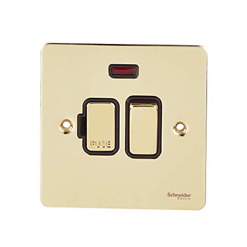 Schneider Electric Ultimate Flat Plate, geschaltete gesicherte Anschlusseinheit mit Neonanzeige, 13 A, GU5211BPB, poliertes Messing mit schwarzem Einsatz von Schneider Electric