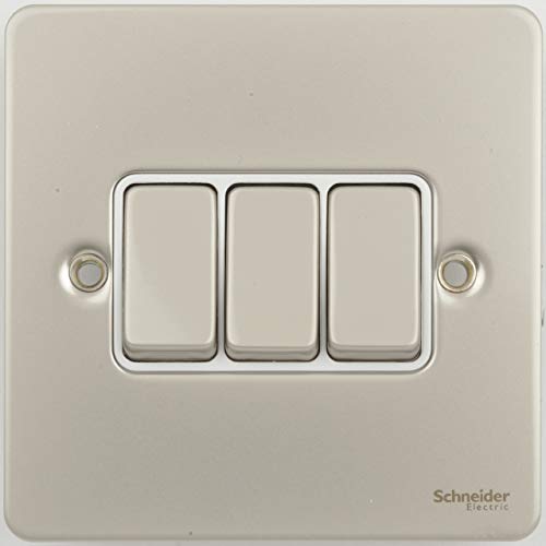 Schneider Electric Ultimate Flat Plate - 3-poliger 2-Wege-Wipp-Lichtschalter, einpolig, 10AX, GU1232WPN, Perlnickel mit weißem Einsatz von Schneider Electric