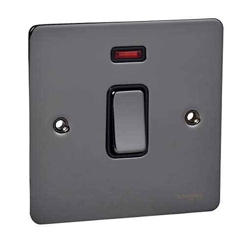 Schneider Electric Ultimate Flat Plate – Einzellichtschalter, mit Neon-Anzeige, doppelpolig, GU2211BBN, schwarzes Nickel mit schwarzem Einsatz von Schneider Electric