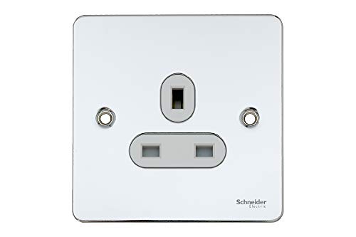 Schneider Electric Ultimate Flat Plate – Ungeschaltete Einzelsteckdose, einpolig, 13 A, GU3250WPC, poliertes Chrom mit weißem Einsatz von Schneider Electric