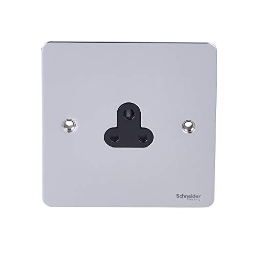 Schneider Electric Ultimate Flat Plate – Unswitch Single Power Socket Round Pin, 2A, GU3270BPC, poliertes Chrom mit schwarzem Einsatz von Schneider Electric