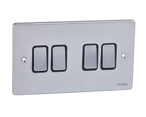 Schneider Electric Ultimate Low Profile GU1542BBC 4-facher Kippschalter, 2-Wege Lichtschalter, 16AX, gebürstetes Chrom mit schwarzem Einsatz von Schneider Electric