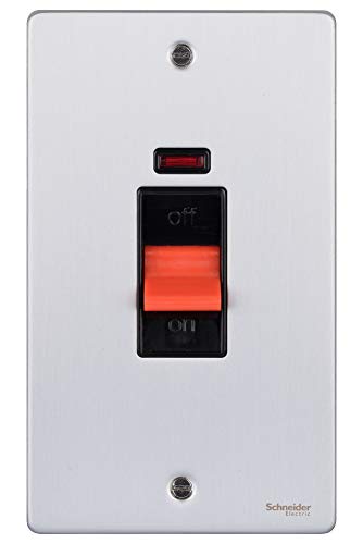 Schneider Electric Ultimate Low Profile GU4521BBC Doppel-Kontrollschalter, mit Neonanzeige, doppelpolig, 50 A, poliertes Chrom mit weißem Einsatz von Schneider Electric