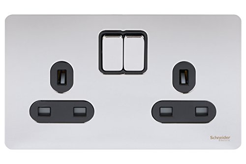 Schneider Electric Ultimate schraubenlose, geschaltete Doppelsteckdose mit flacher Platte, doppelpolig, 13 A, GU3420DBPC, poliertes Chrom mit schwarzem Einsatz Schneider Electric Ultimate schraubenlose, geschaltete Doppelsteckdose mit flacher Platte, doppelpolig, 13 A, GU3420DBPC, poliertes Chrom mit schwarzem Einsatz von Schneider Electric