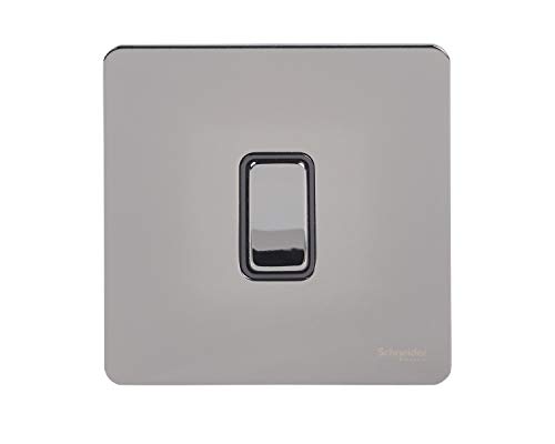 Schneider Electric Ultimate schraubenlose flache Platte, Einzel-Wippschalter, 2-Wege-Lichtschalter, einpolig, 16 AX, GU1412BBN, schwarzes Nickel mit schwarzem Einsatz von Schneider Electric