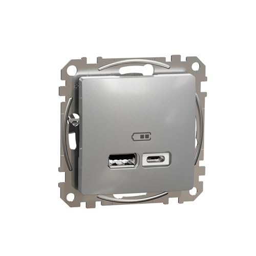 Sedna Design & Elements, Ladedose USB A C 2,4A, Silber Aluminium von Schneider Electric