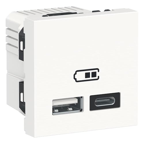 Unica - USB-Doppelladegerät - 5 V cc - 2,4 A Typ A+C - 2 Module - Blanc - Mea einzeln von Schneider Electric