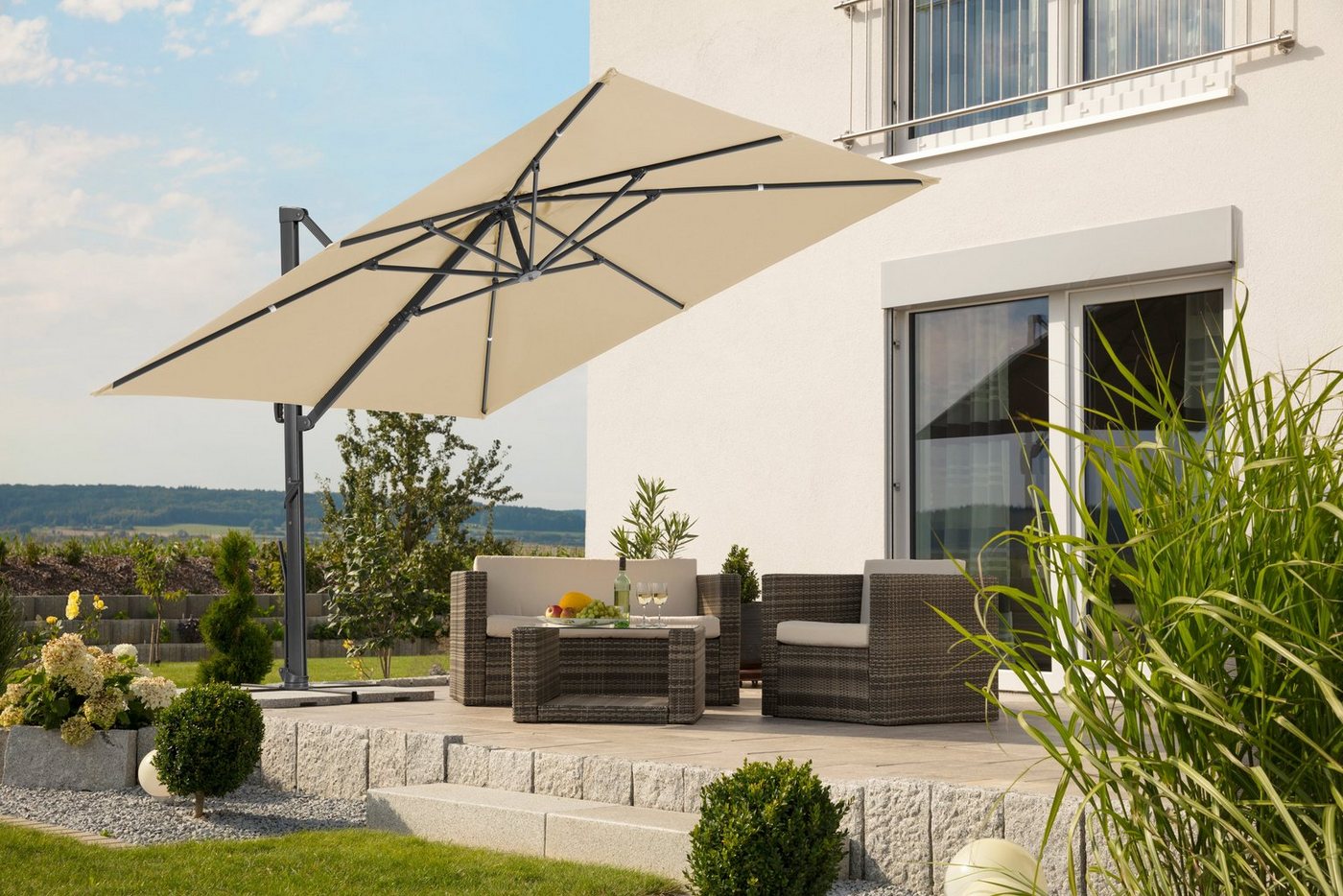 Schneider Schirme Ampelschirm Rhodos Smart, BxL: 300x300 cm, Alu/Polyester, inkl. Plattenständer/Schutzhülle von Schneider Schirme