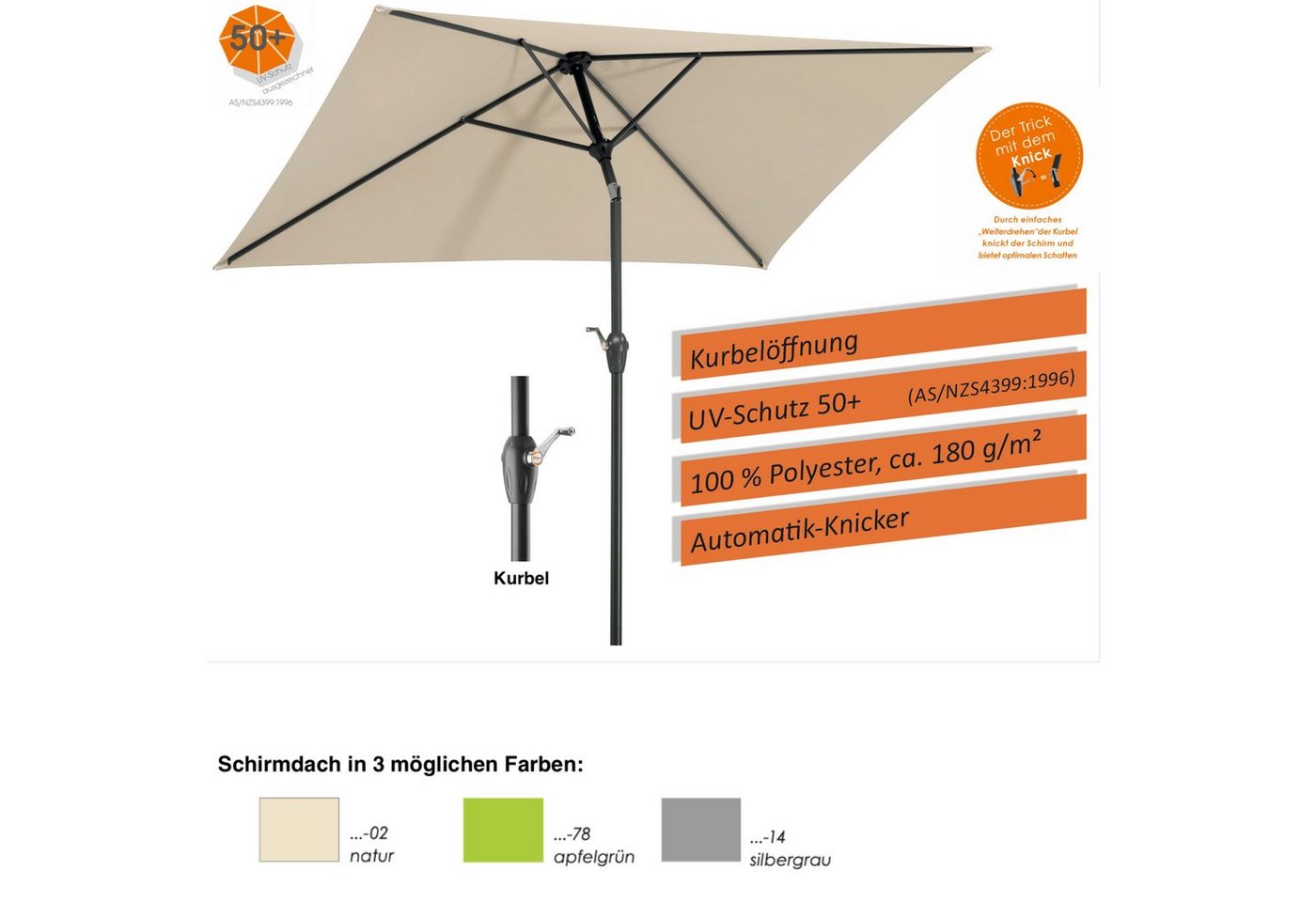 Schneider Schirme Sonnenschirm Schneider Bilbao Sonnenschirm 210 x 130 cm eckig in 3 Farbvarianten von Schneider Schirme