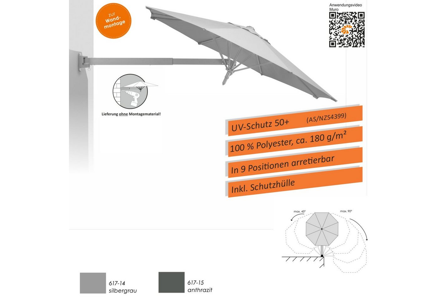 Schneider Schirme Sonnenschirm Schneider Muro rund ø 250 cm Wandschirm Sonnenschirm in 2 von Schneider Schirme