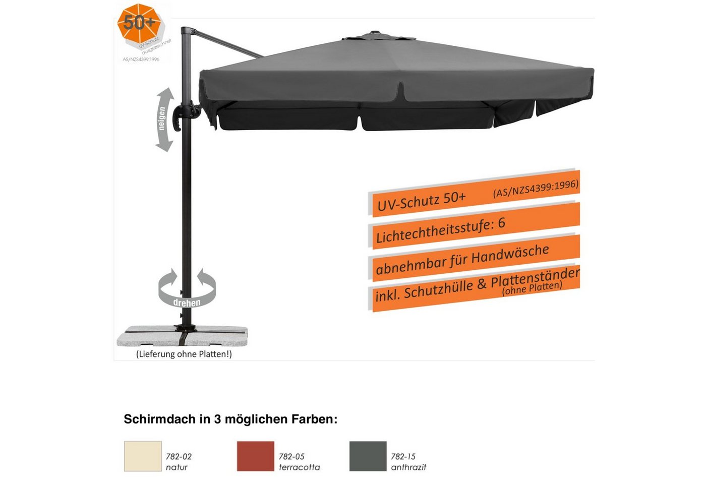 Schneider Schirme Sonnenschirm Schneider Schirme Rhodos Ampelschirm 300 x 300 cm 3 Farbvarianten von Schneider Schirme