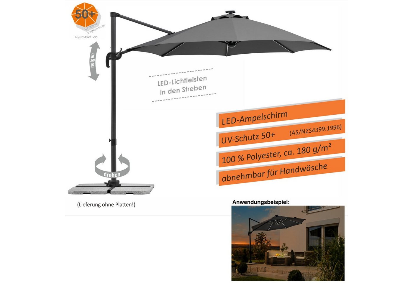 Schneider Schirme Sonnenschirm Schneider Schirme Rhodos Blacklight Sonnenschirm ø 300 cm anthrazit von Schneider Schirme