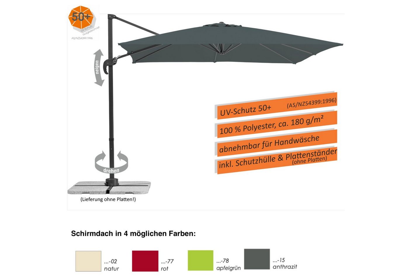 Schneider Schirme Sonnenschirm Schneider Schirme Rhodos Junior Ampelschirm 270 x 270 cm Freiarm 4 von Schneider Schirme