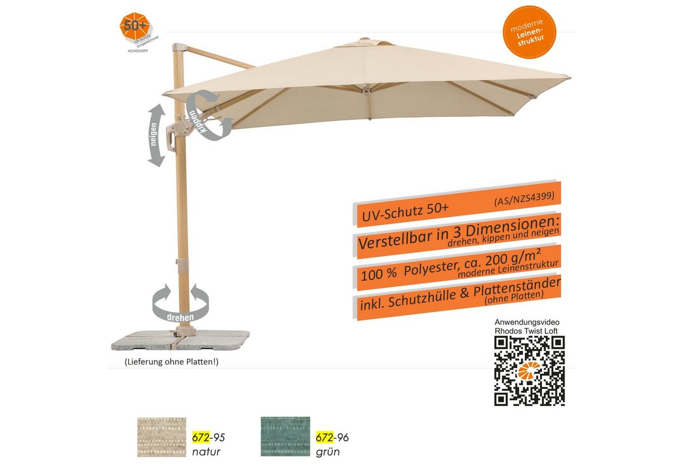 Schneider Schirme Sonnenschirm Schneider Schirme Rhodos Twist Loft Ampelschirm 300 x 300 cm in 2 von Schneider Schirme