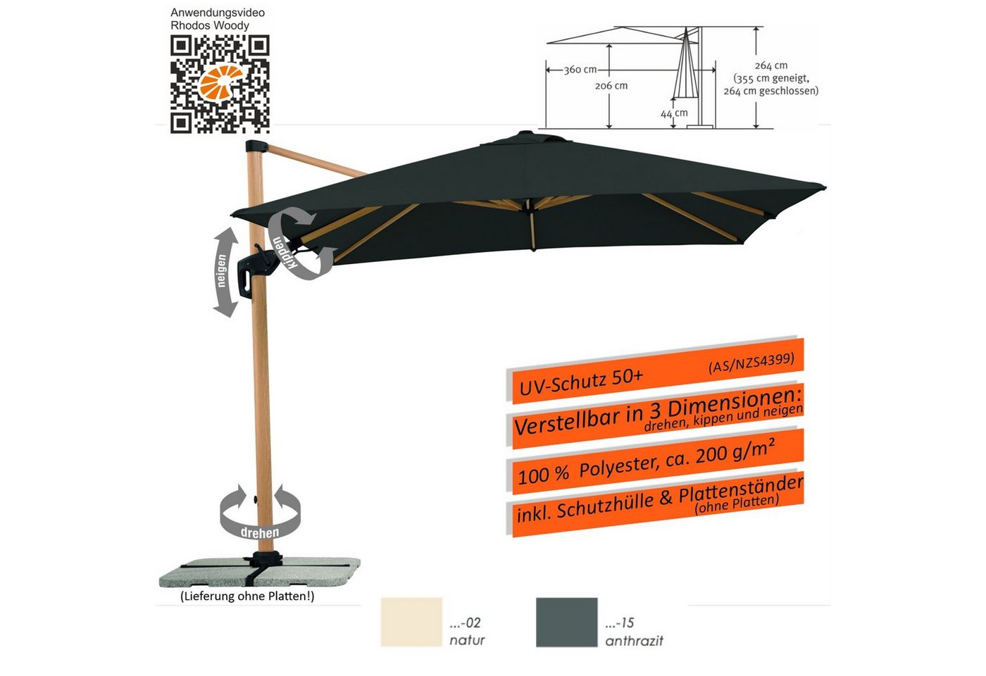 Schneider Schirme Sonnenschirm Schneider Schirme Rhodos Twist Woody Sonnenschirm 300 x 300 cm in 2 von Schneider Schirme