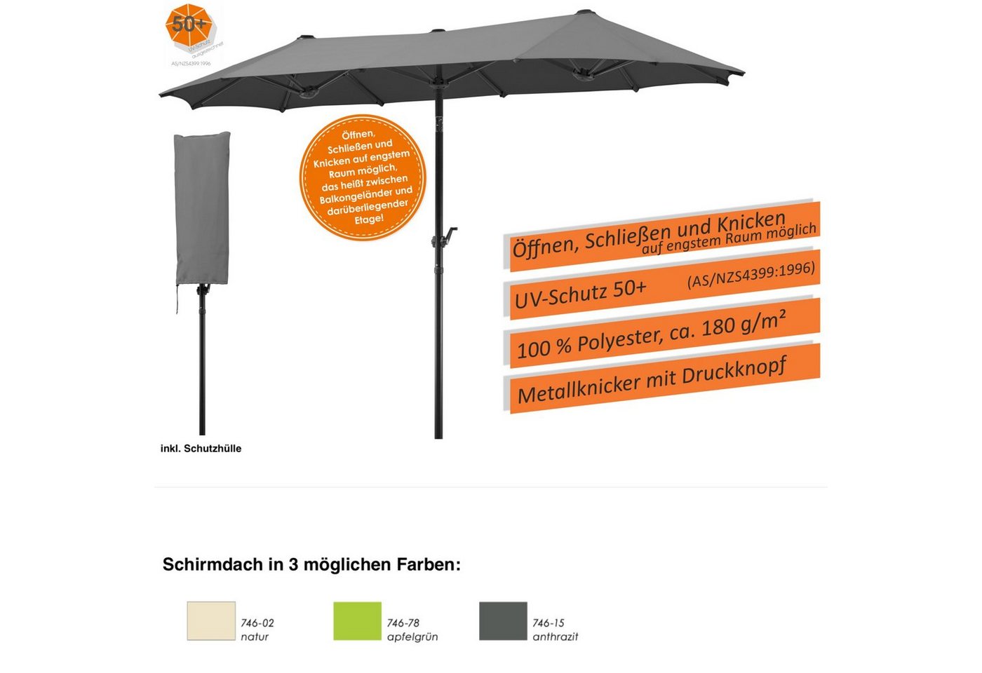 Schneider Schirme Sonnenschirm Schneider Schirme Salerno 300 x 150 cm Balkonschirm XXL Sonnenschirm von Schneider Schirme