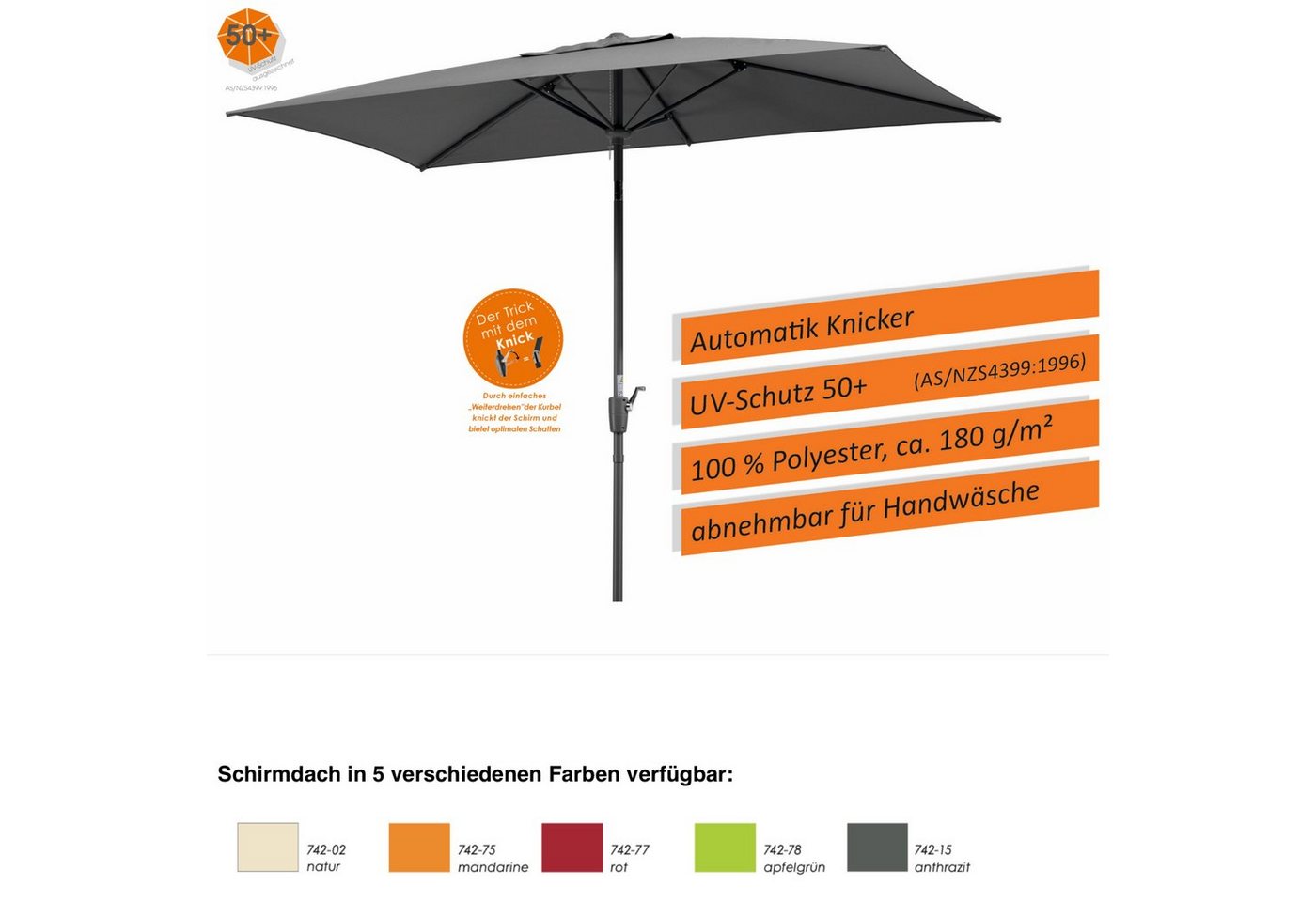 Schneider Schirme Sonnenschirm Schneider Schirme Tunis Sonnenschirm 270 x 150 cm eckig 5 Farben von Schneider Schirme