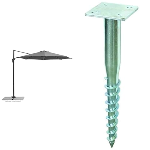 Schneider Sonnenschirm Rhodos Junior, anthrazit, 300 cm rund, 760-15, Gestell Alu/Stahl, Bespannung Polyester, 17.2 kg & Universal-Bodendübel für Ampelschirme, 897-55, zum Eindrehen, 6.5 kg von Schneider