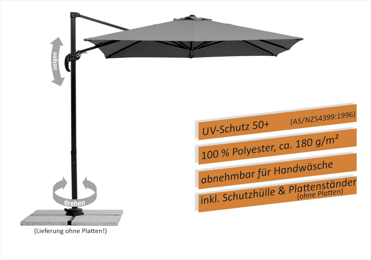 Schneider Sonnenschirm Rhodos Junior anthrazit, 230 x 230 cm von Schneider Schirme