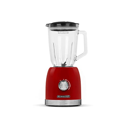 SCHNEIDER Standmixer 800 Watt, Blender mit 6-flügliges Spezialmesser, 1,5 L Glasbehälter, Pulse-Funktion und Rutschfeste Füße, Hochleistungsmixer 20.000 Umdrehungen pro Minute, rot von Schneider