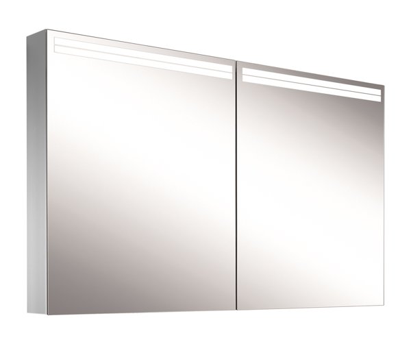Schneider ARANGALINE LED Lichtspiegelschrank, 2 Doppelspiegeltüren, 120x70x12cm, 160.520.02.41, Ausführung: CH-Norm/Korpus schwarz matt von W. Schneider GmbH