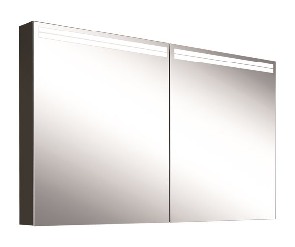 Schneider ARANGALINE LED Lichtspiegelschrank, 2 Doppelspiegeltüren, 130x70x12cm, 160.530.02.41, Ausführung: EU-Norm/Korpus schwarz matt von W. Schneider GmbH