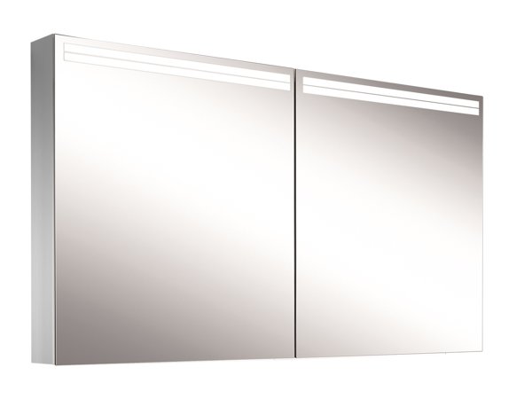 Schneider ARANGALINE LED Lichtspiegelschrank, 2 Doppelspiegeltüren, 140x70x12cm, 160.540.02.41, Ausführung: CH-Norm/Korpus silber eloxiert von W. Schneider GmbH