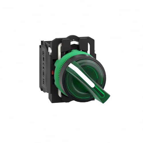 Schneider Electric Harmony XB5 – beleuchteter Wahlschalter, Kunststoff, 2 Positionen, Rastmechanismus, Standardgriff, 1NO + 1NC, 230...240V AC, 22 mm Halterung, XB5AK123M5, Grün von Schneider
