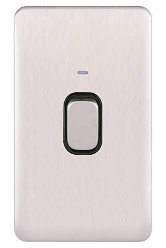 Schneider Electric Lisse Screwless Deco GGBL4021BSS Doppelter 1-Wege-Lichtschalter, mit Neonanzeige, doppelpolig, 50 A, Edelstahl mit schwarzem Einsatz von Schneider Electric