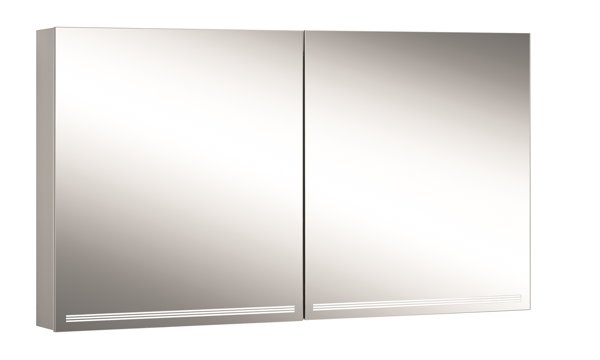 Schneider GRACELINE LED Lichtspiegelschrank, 2 Doppelspiegeltüren, 130x70x12cm, 116.530., Ausführung: CH-Norm/Korpus silber eloxiert von W. Schneider GmbH