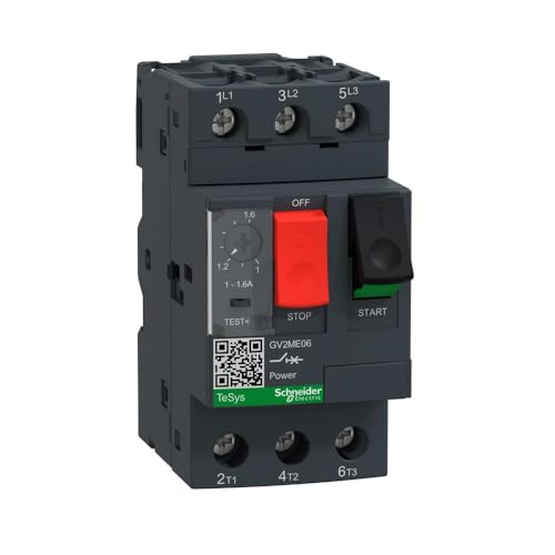 Schneider Electric GV2ME06 Motorschutzschalter, 3p, 1-1,6A, Tasterbetätigung, Schraubanschluss, Dunkelgrau von Schneider Electric