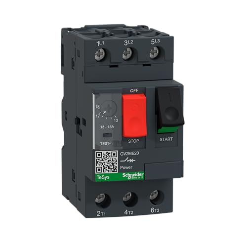 Schneider Electric GV2ME20 Motorschutzschalter, 3p, 13-18A, Tasterbetätigung, Schraubanschluss,Dunkelgrau von Schneider Electric