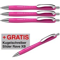 3 + 1 GRATIS: Schneider Kugelschreiber Slider Rave XB pink, Schreibfarbe: blau, 3 St. + GRATIS 1 Slider Rave XB pink von Schneider