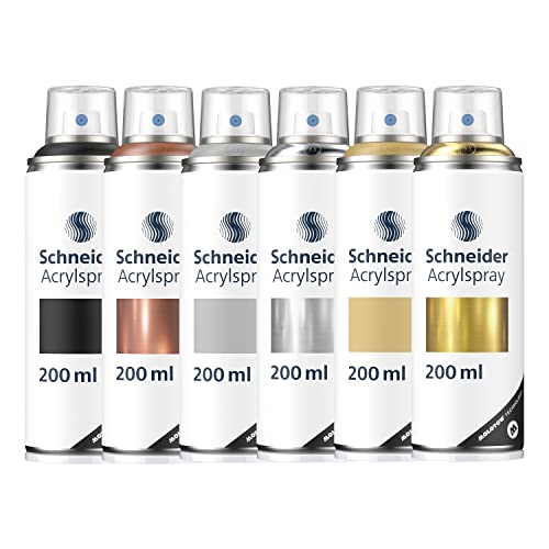 Schneider ML03060904 Paint-It 030 Acryllack Metallic Set (6 Dosen à 200ml hochdeckende Sprühfarbe, UV-beständig, für fast alle Untergründe) sortiert von Schneider