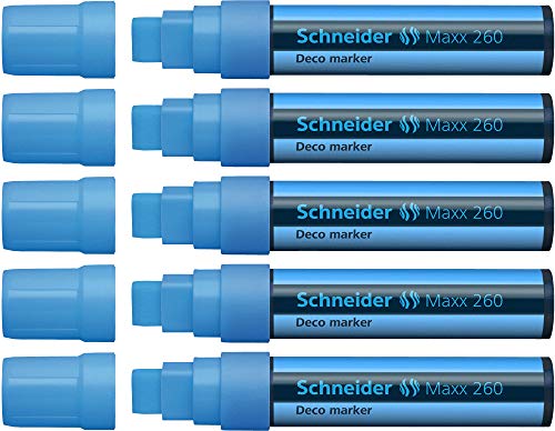 Schneider Maxx 260 Kreidestift (5 + 15 mm Strichstärke, feucht abwischbar, wasserbasiert, geruchsneutral) 5er Pack blau von Schneider