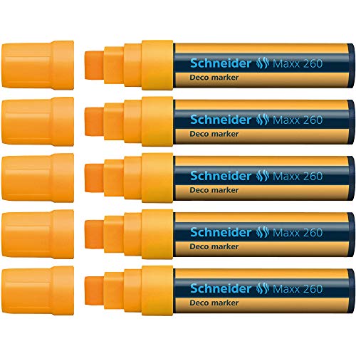 Schneider Maxx 260 Kreidestift (5 + 15 mm Strichstärke, feucht abwischbar, wasserbasiert, geruchsneutral) 5er Pack orange von Schneider