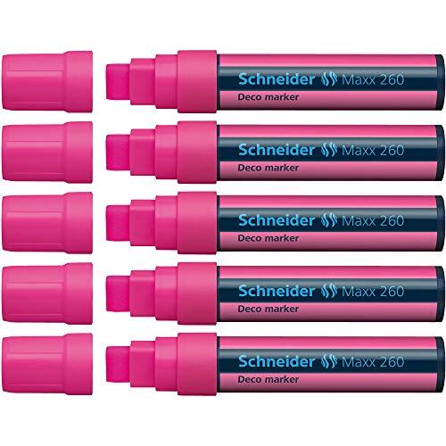 Schneider Maxx 260 Kreidestift (5 + 15 mm Strichstärke, feucht abwischbar, wasserbasiert, geruchsneutral) 5er Pack rosa von Schneider